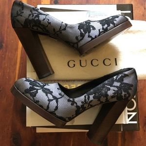 New Gucci Lavender Black Lace Pumps Heels Size 39